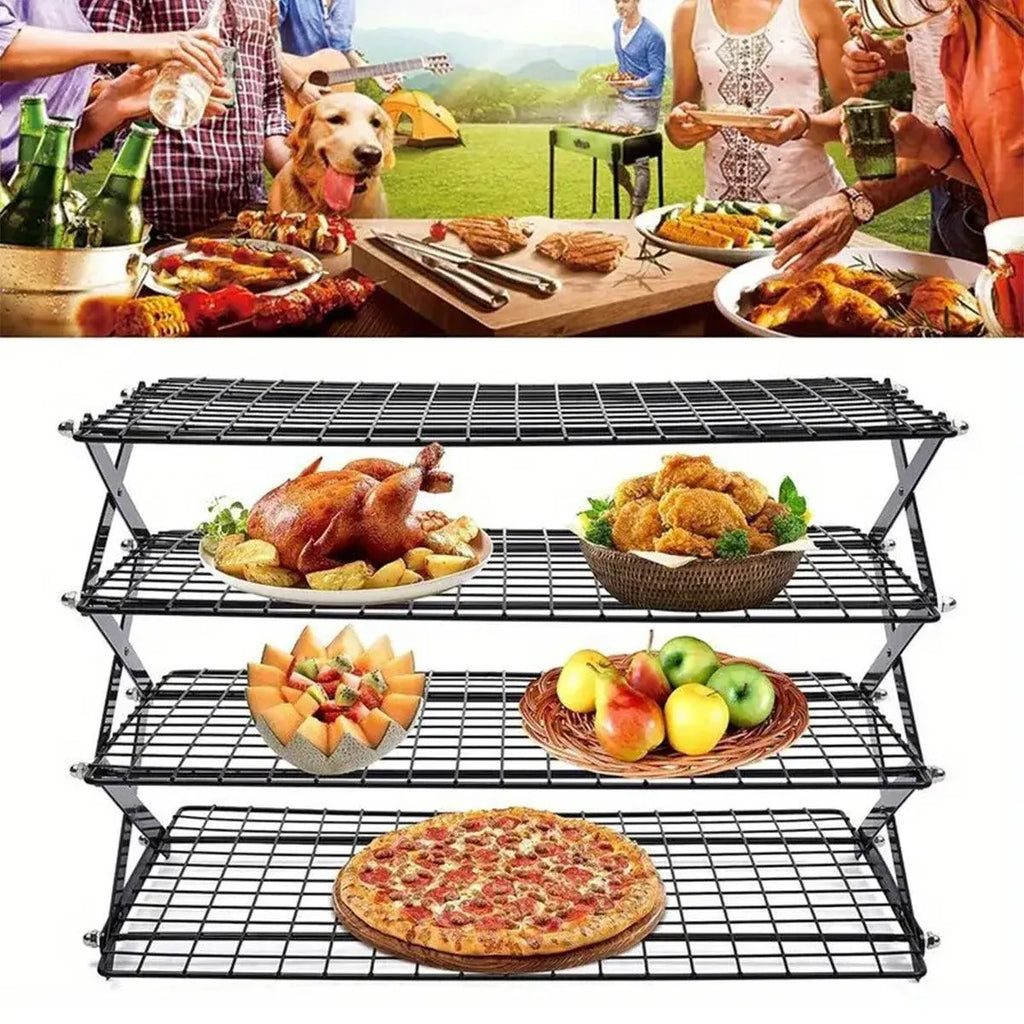 3/4 Tier Camping Dining Rack Iron Shelf Portable Picnic Rack Foldable Storage Table - 4 Layers