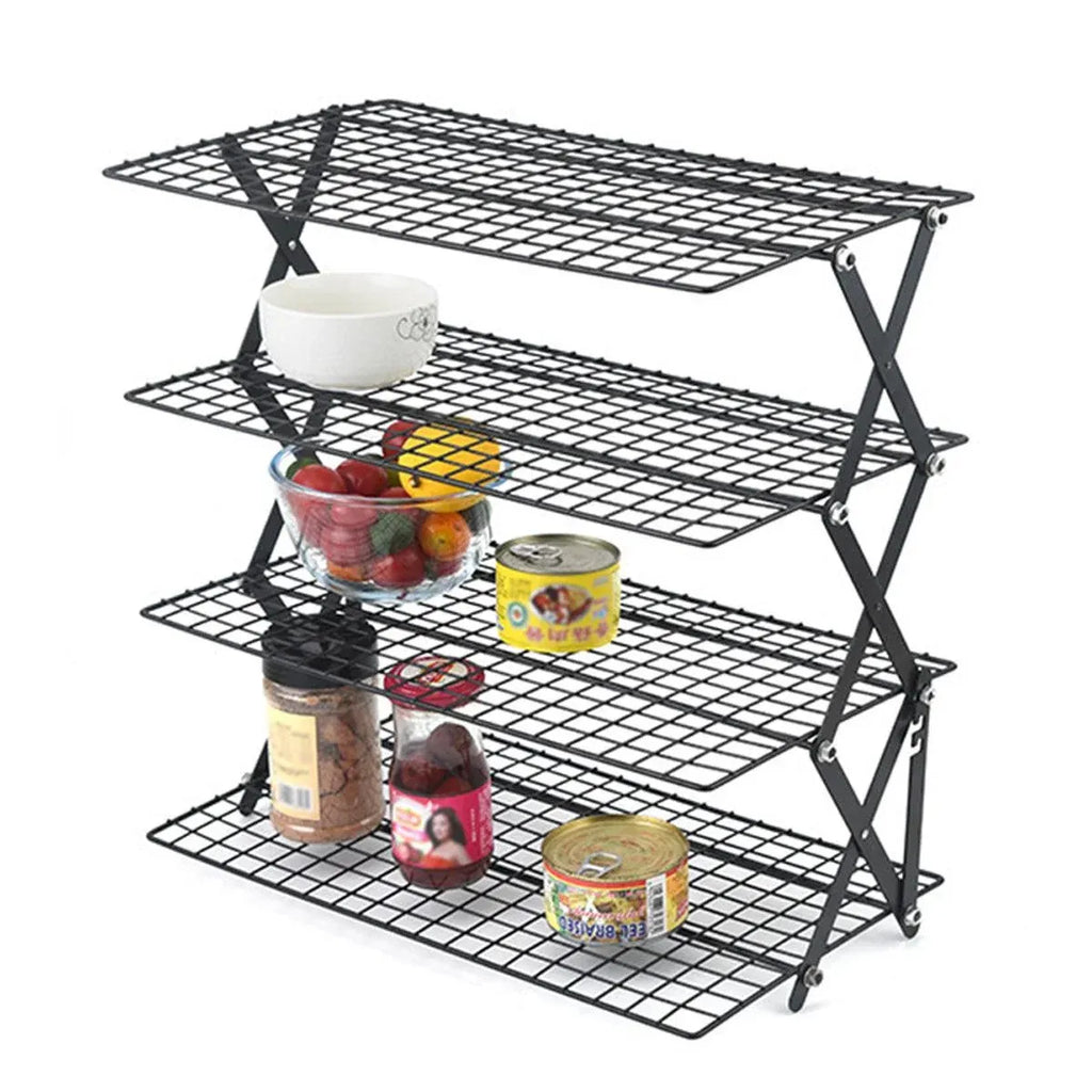 3/4 Tier Camping Dining Rack Iron Shelf Portable Picnic Rack Foldable Storage Table - 4 Layers