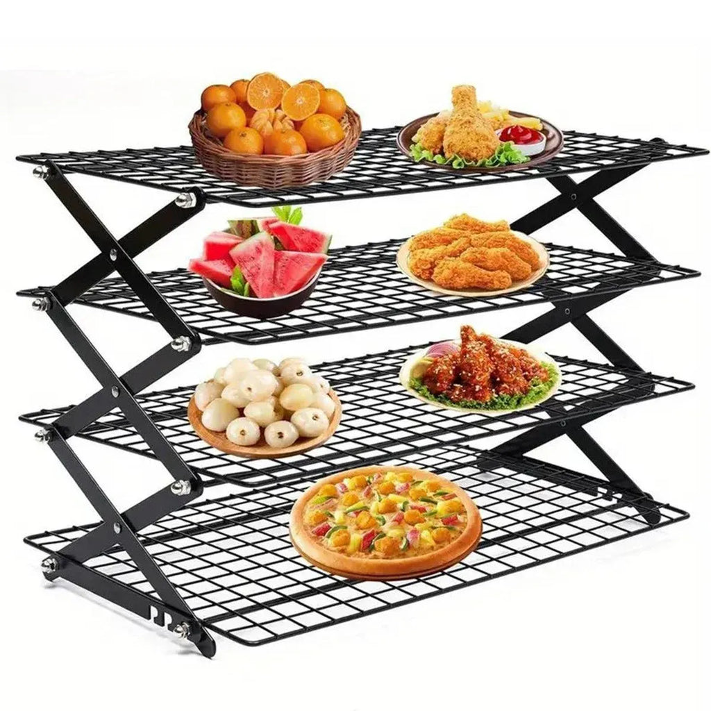 3/4 Tier Camping Dining Rack Iron Shelf Portable Picnic Rack Foldable Storage Table - 4 Layers