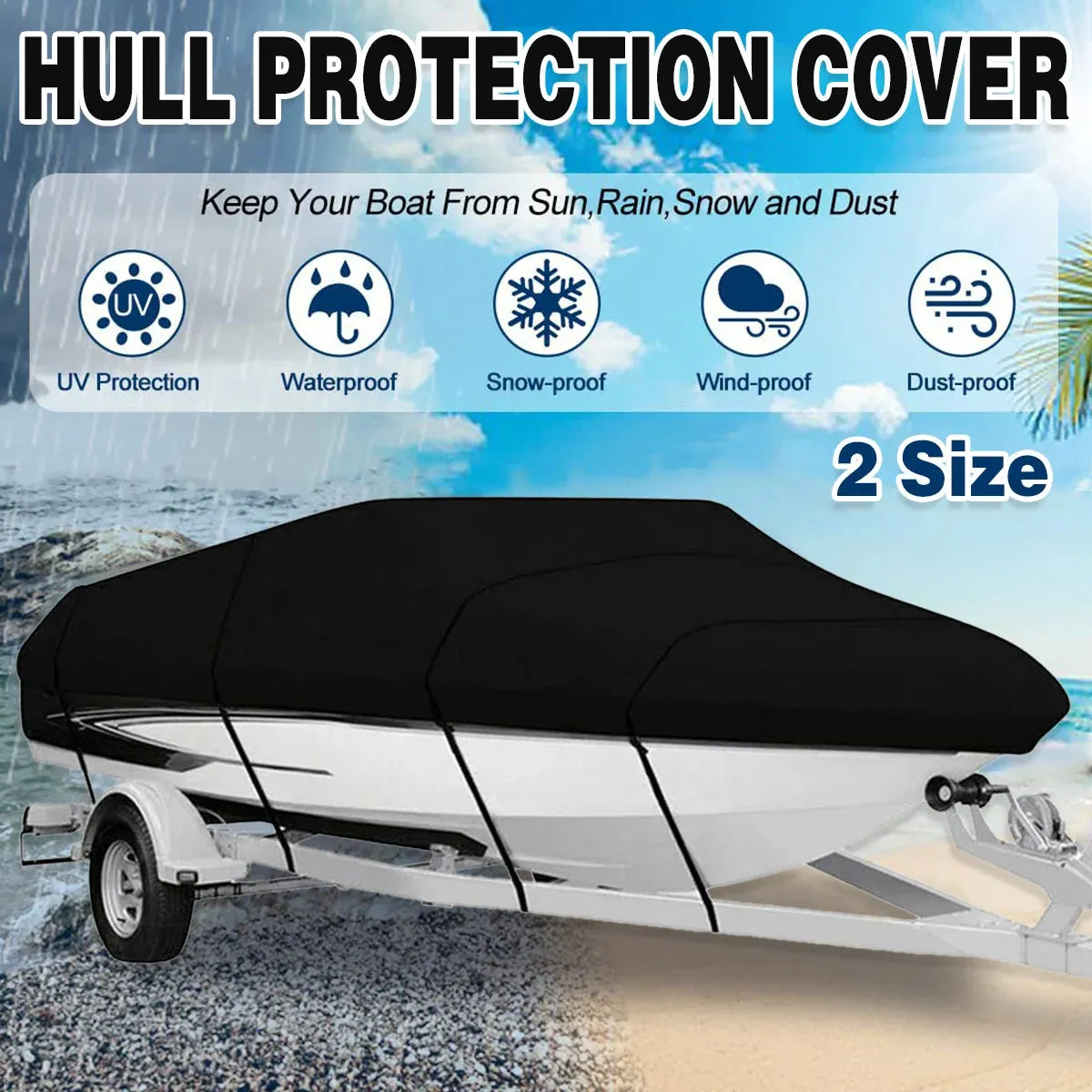 Boat Cover Model Waterproof Outdoor Yacht Dust Protector Hull Shield Blue Tarp - 530x290cm