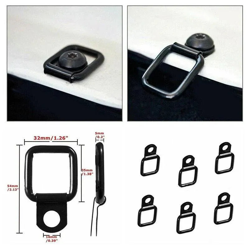 6PCS Black Heavy Duty Fixing Point Anchor Eye Tie Down Lashing Loop D-Ring Hook