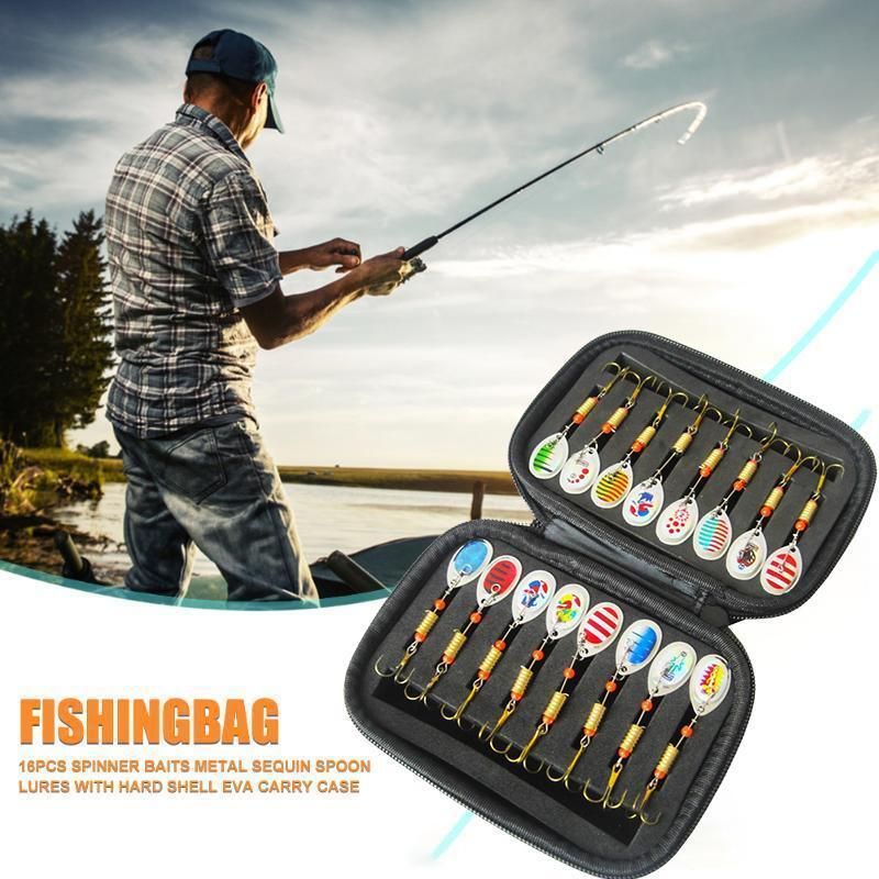 10/16PCS Fishing Lure Spinners Baits Spoon Set with Tackle Bag Trout Bass Tackle - B(10PCS)