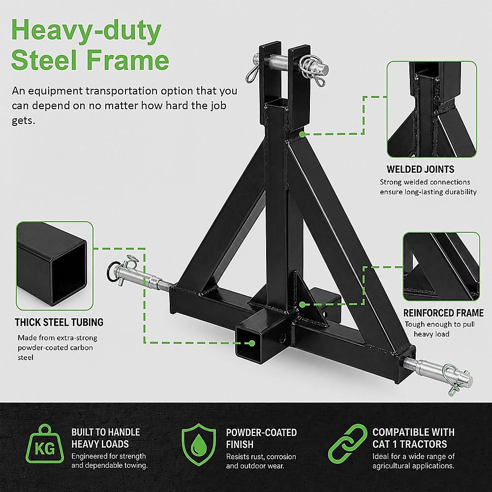 Heavy Duty Steel 3 Point 2" Trailer Hitch Receiver Tow Drawbar For Cat 1 Tractor