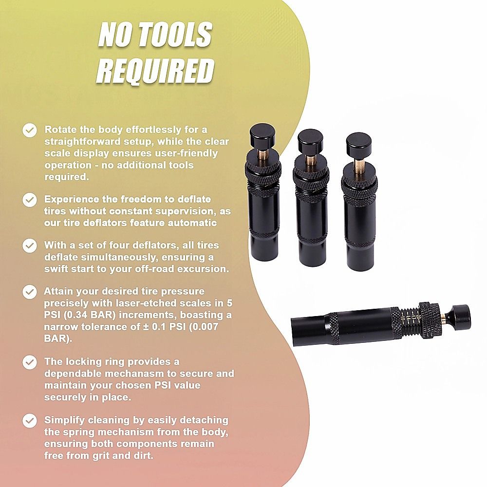 Tyre Deflators x4 Air Deflator Tire Valve Core Tool 10~30 PSI Portable 4WD