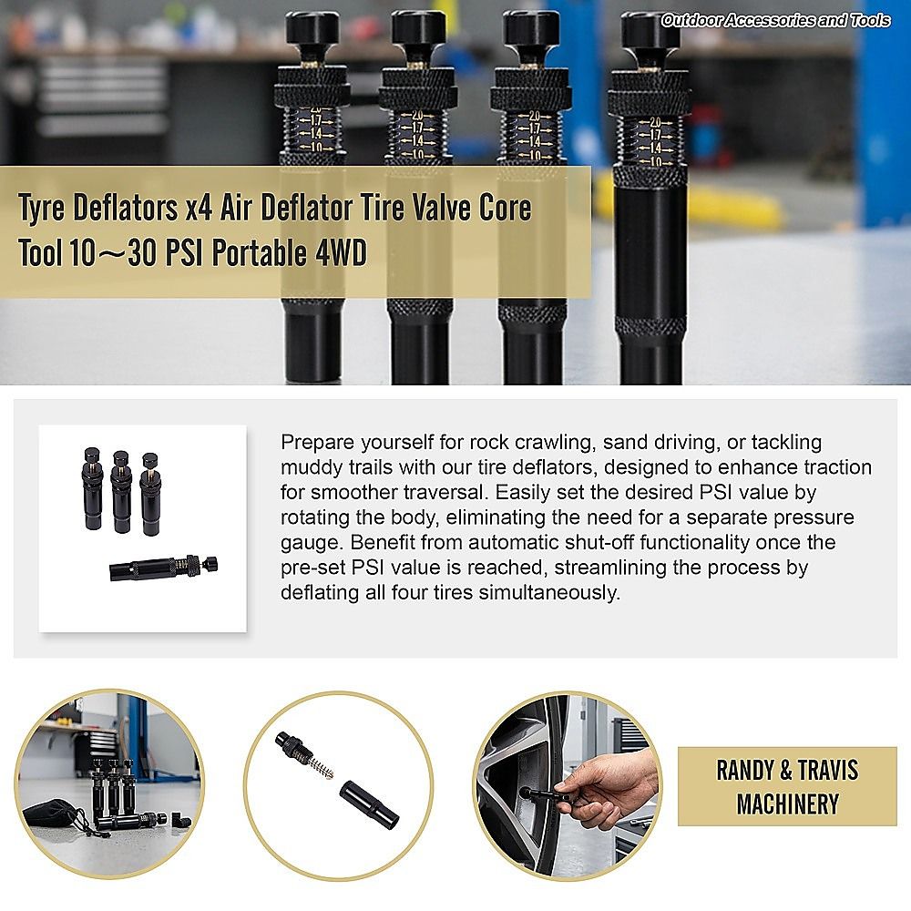 Tyre Deflators x4 Air Deflator Tire Valve Core Tool 10~30 PSI Portable 4WD