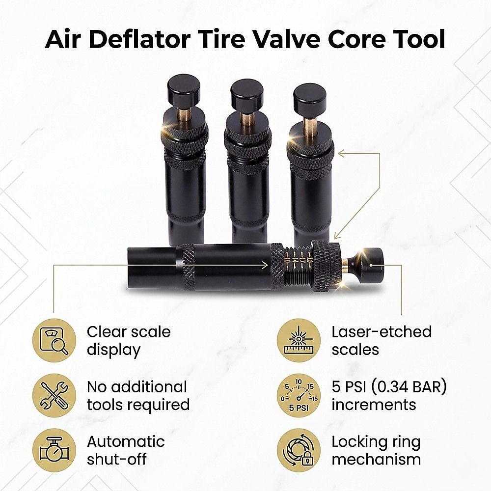 Tyre Deflators x4 Air Deflator Tire Valve Core Tool 10~30 PSI Portable 4WD