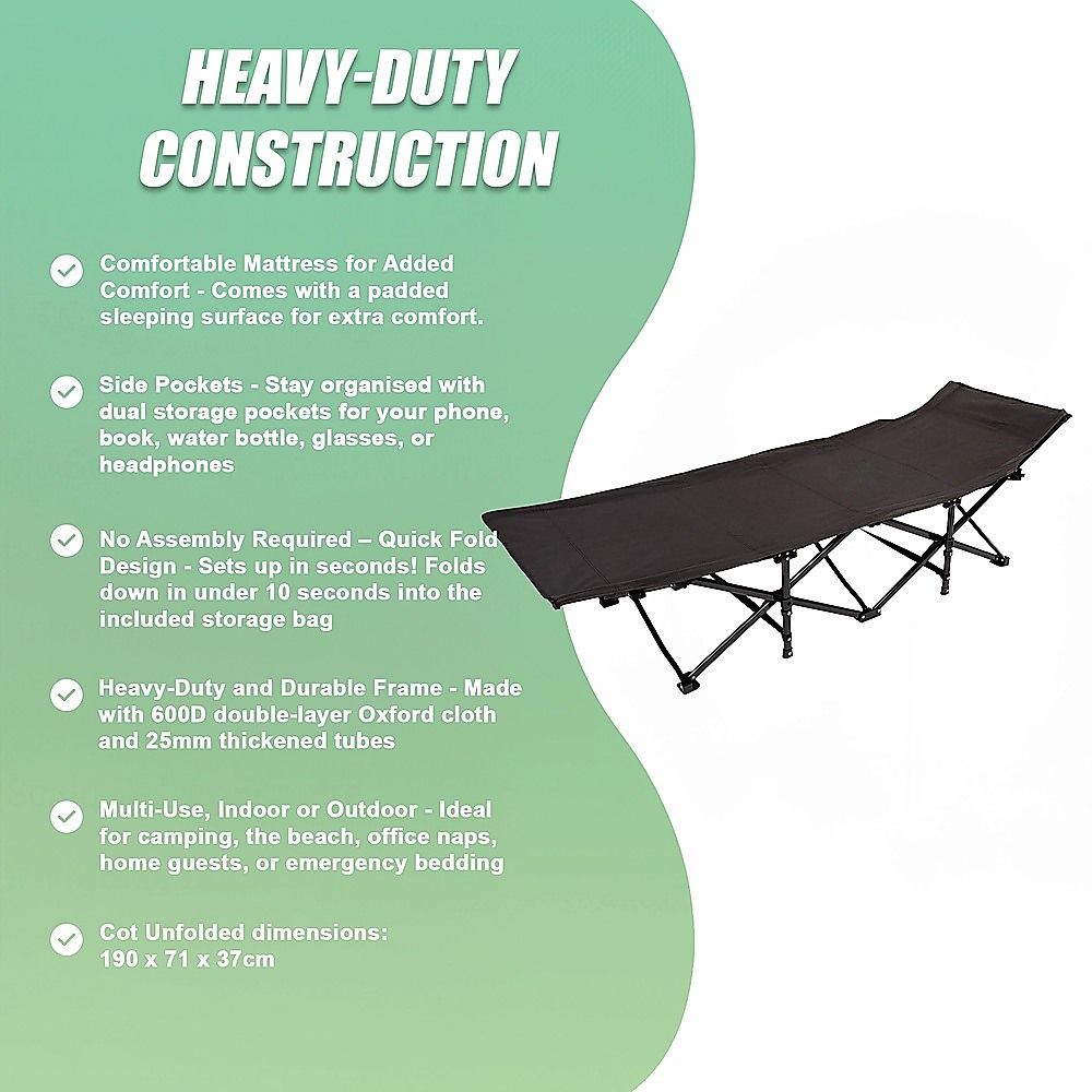 Camping Bed Elevated Cot with Mattress Foldable Outdoor Adult Sleeping