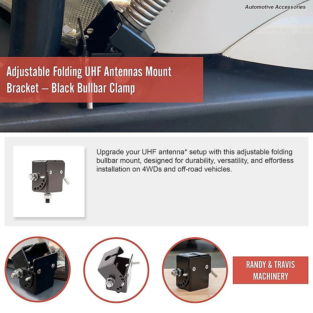 Adjustable Folding UHF Antennas Mount Bracket – Black Bullbar Clamp
