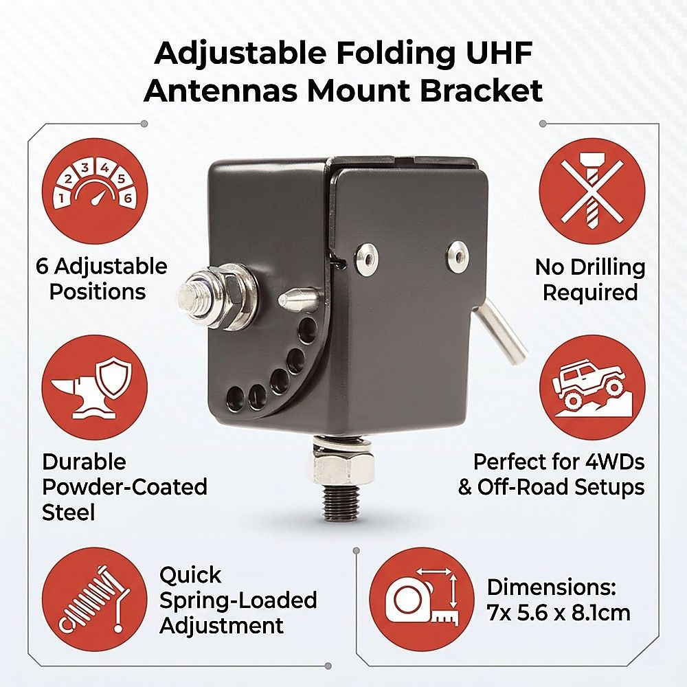 Adjustable Folding UHF Antennas Mount Bracket – Black Bullbar Clamp