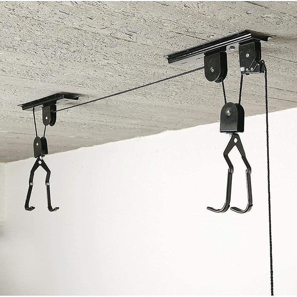 Heavy Duty Bike Hoist Pulley Lift – Garage Ceiling Bicycle Storage Rack w/ Lock