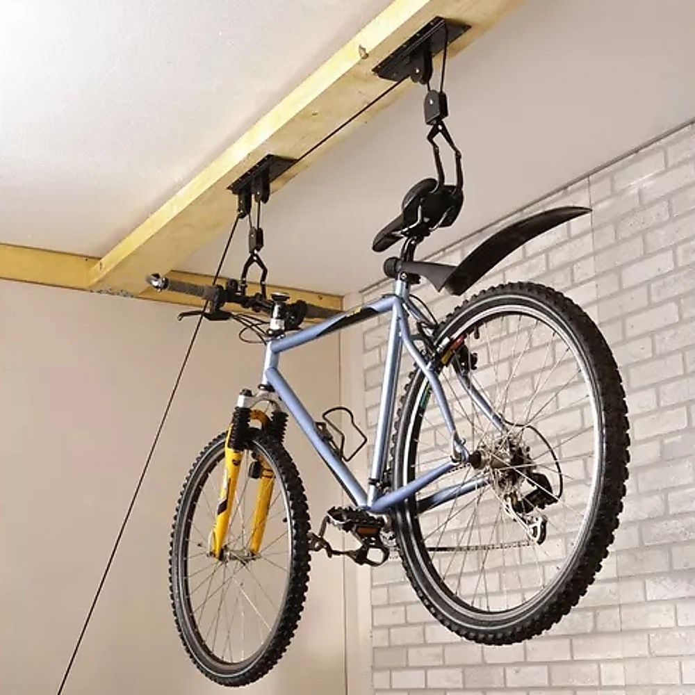 Heavy Duty Bike Hoist Pulley Lift – Garage Ceiling Bicycle Storage Rack w/ Lock