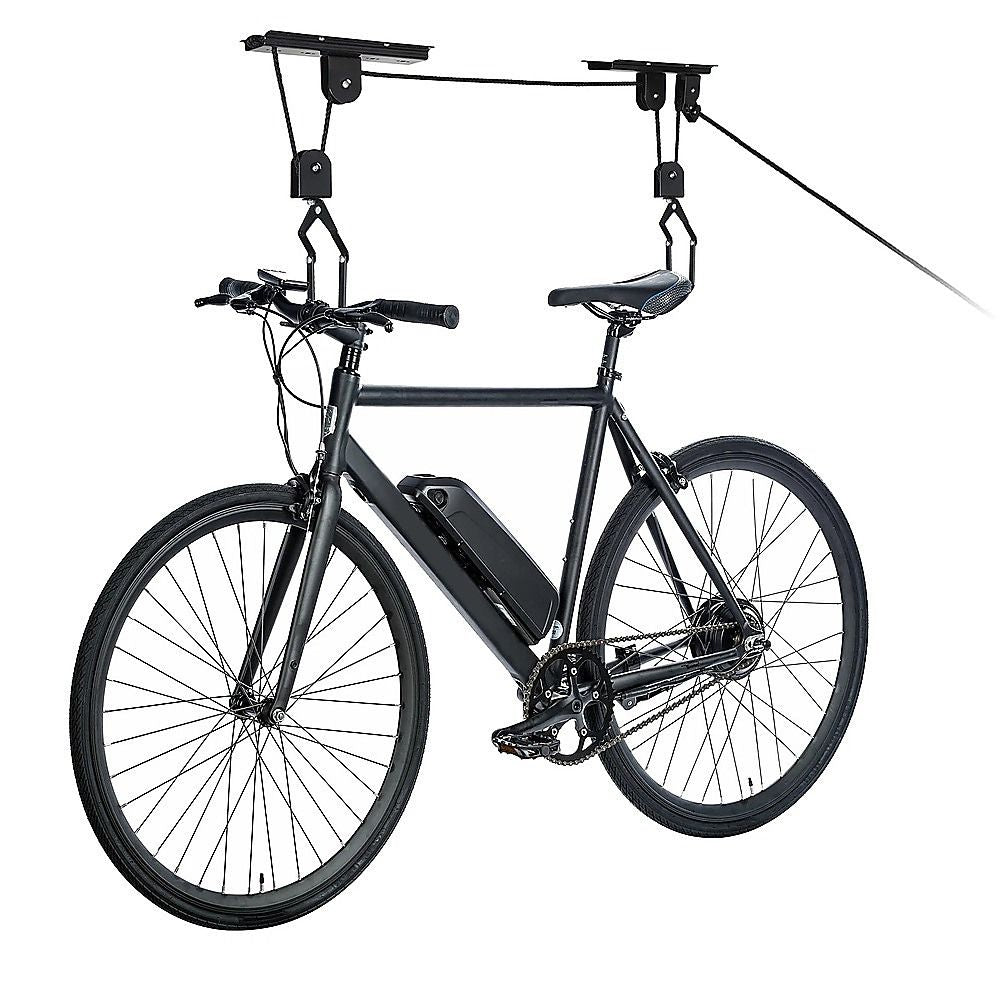 Heavy Duty Bike Hoist Pulley Lift – Garage Ceiling Bicycle Storage Rack w/ Lock