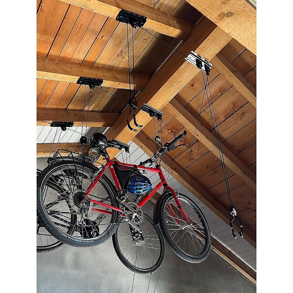 Heavy Duty Bike Hoist Pulley Lift – Garage Ceiling Bicycle Storage Rack w/ Lock