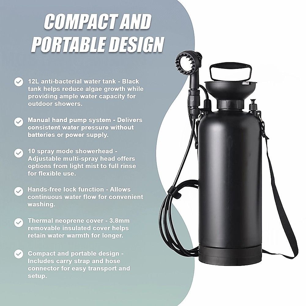 Portable 12L Camping Shower - 10 Spray Modes & Lock Switch