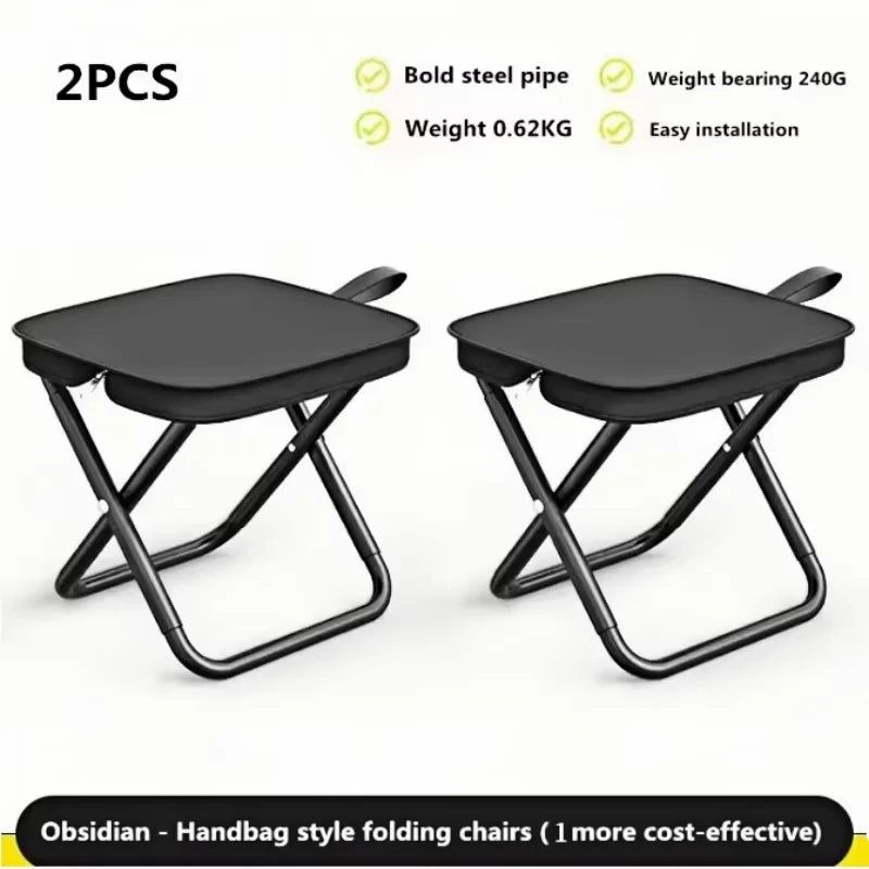 2PCS Portable Folding Backpack Stools Black