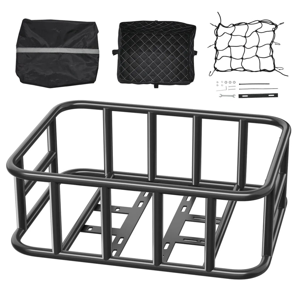 Rear Bike Basket, Medium Bicycle Basket with Cargo Net, Liner & Waterproof Cover, Pets, Mounting Tools Included