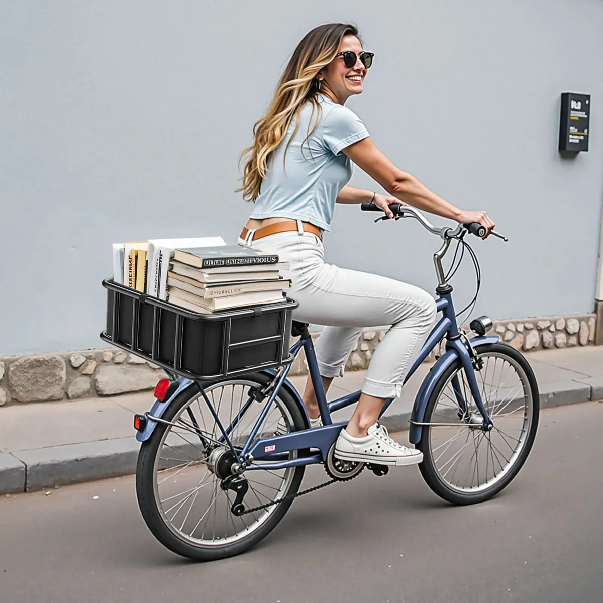 Rear Bike Basket, Medium Bicycle Basket with Cargo Net, Liner & Waterproof Cover, Pets, Mounting Tools Included
