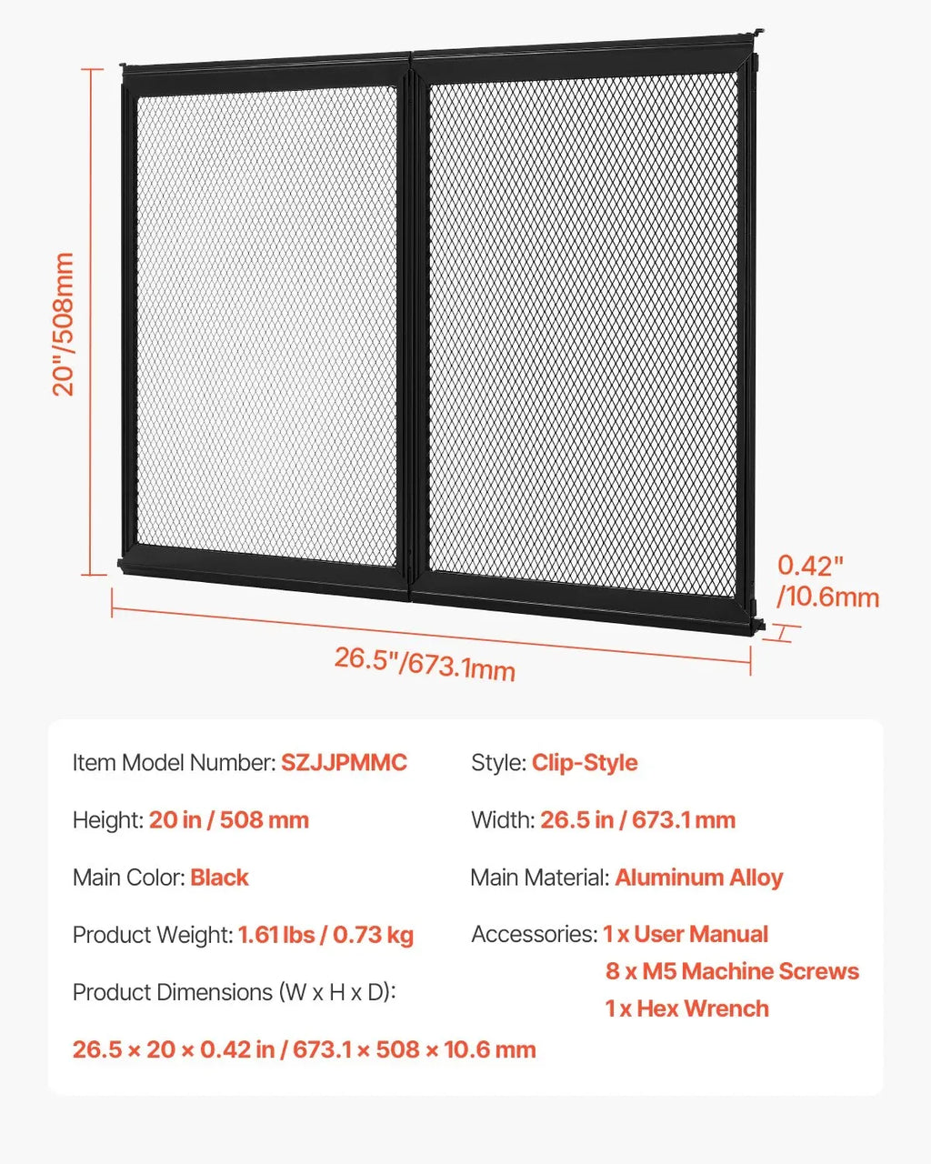 RV Screen Door Protector, 673.1 x 508 mm Door Grille, Easy to Install and Disassemble, Black