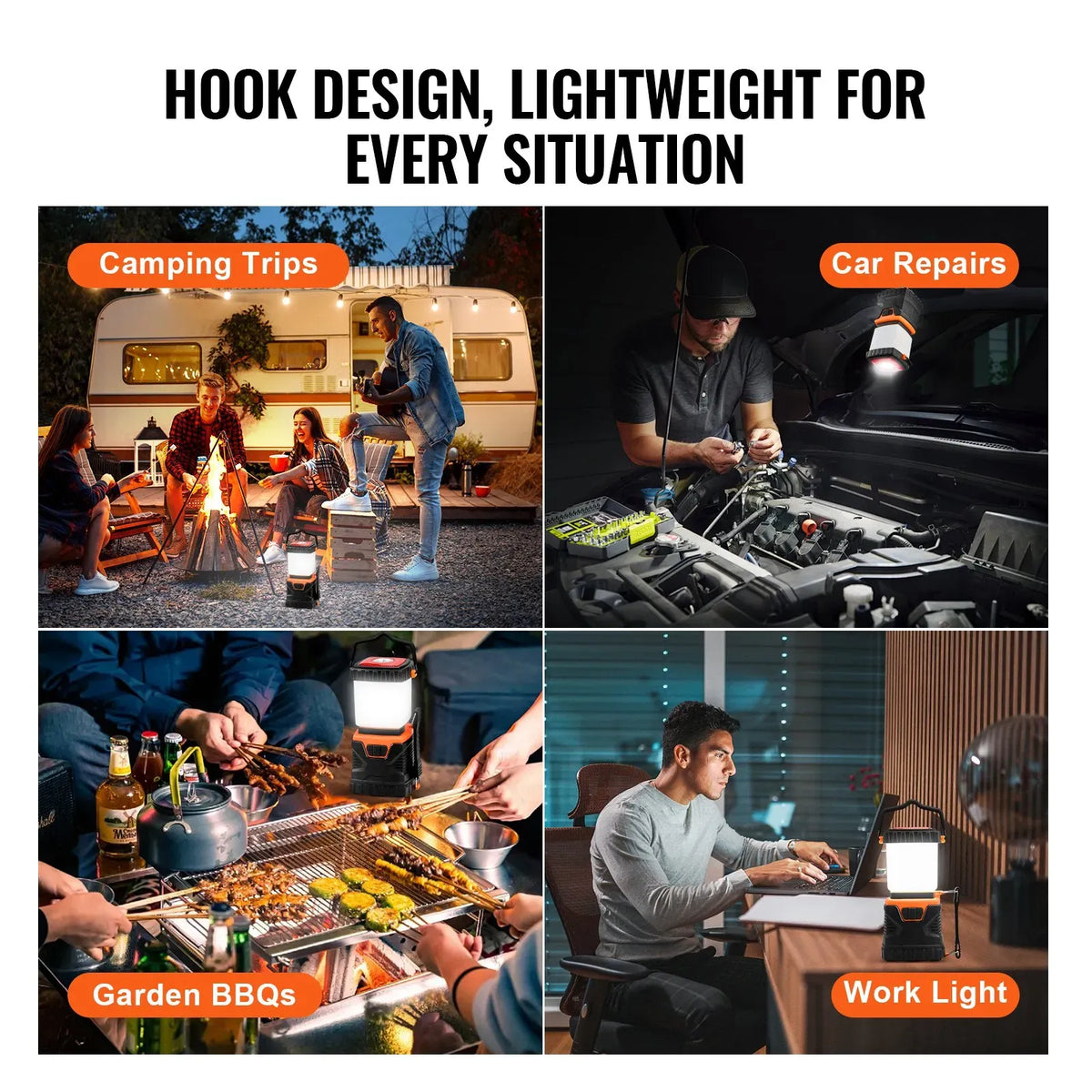 LED Camping Lantern, All-in-one, 1000LM, 360x Illumination, 4 Lighting Modes, Ideal for Hiking Fishing Outages Repairs