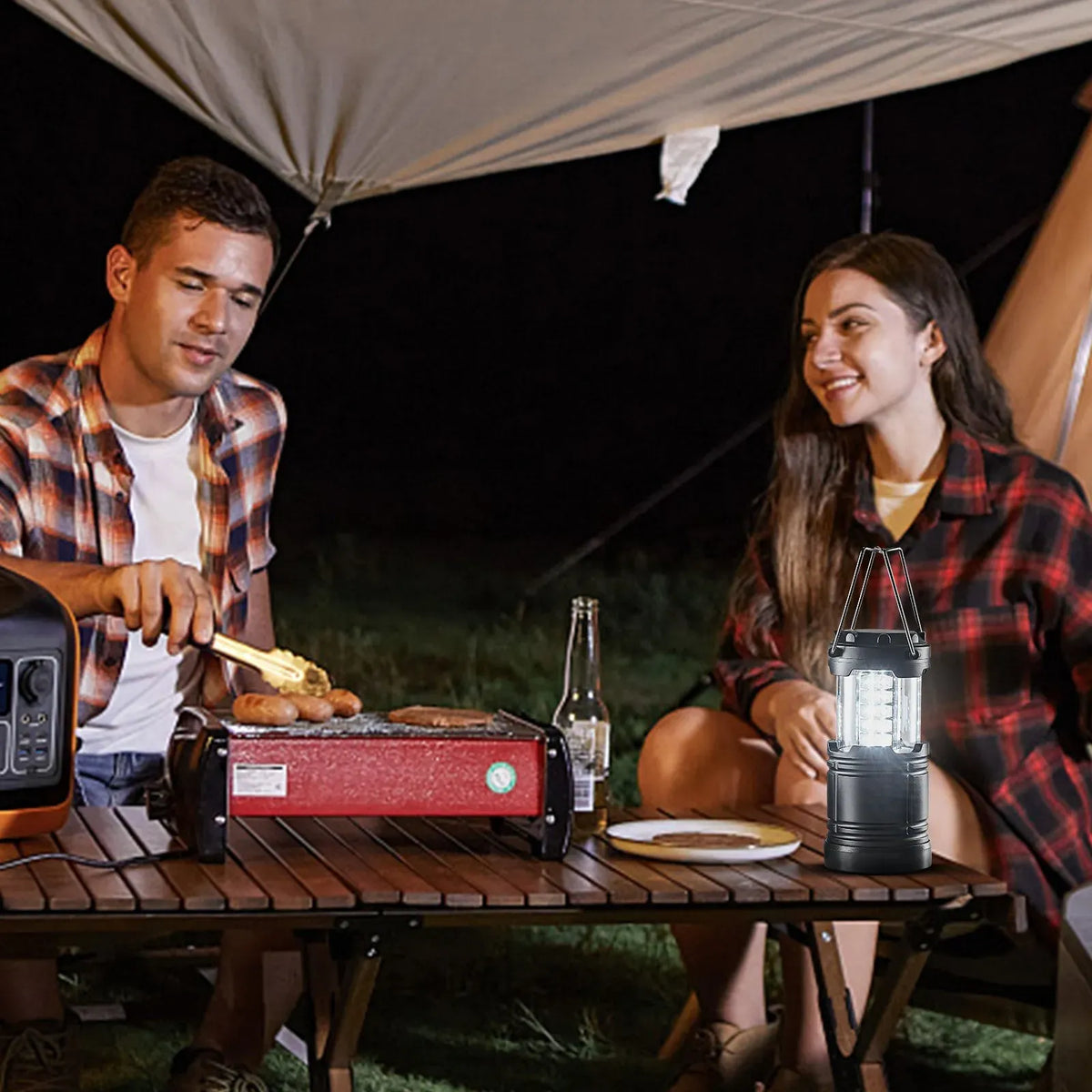 LED Camping Lanterns, 4 Pack, Magnetic Base, Battery Powered Lights, Lightweight Hanging Collapsible Lights, Black