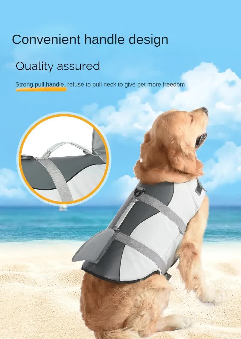 Size XL Grey Pet Life Jacket for Dogs - Summer Swimming Safety Vest with Shark Fin for Small to Large Breeds