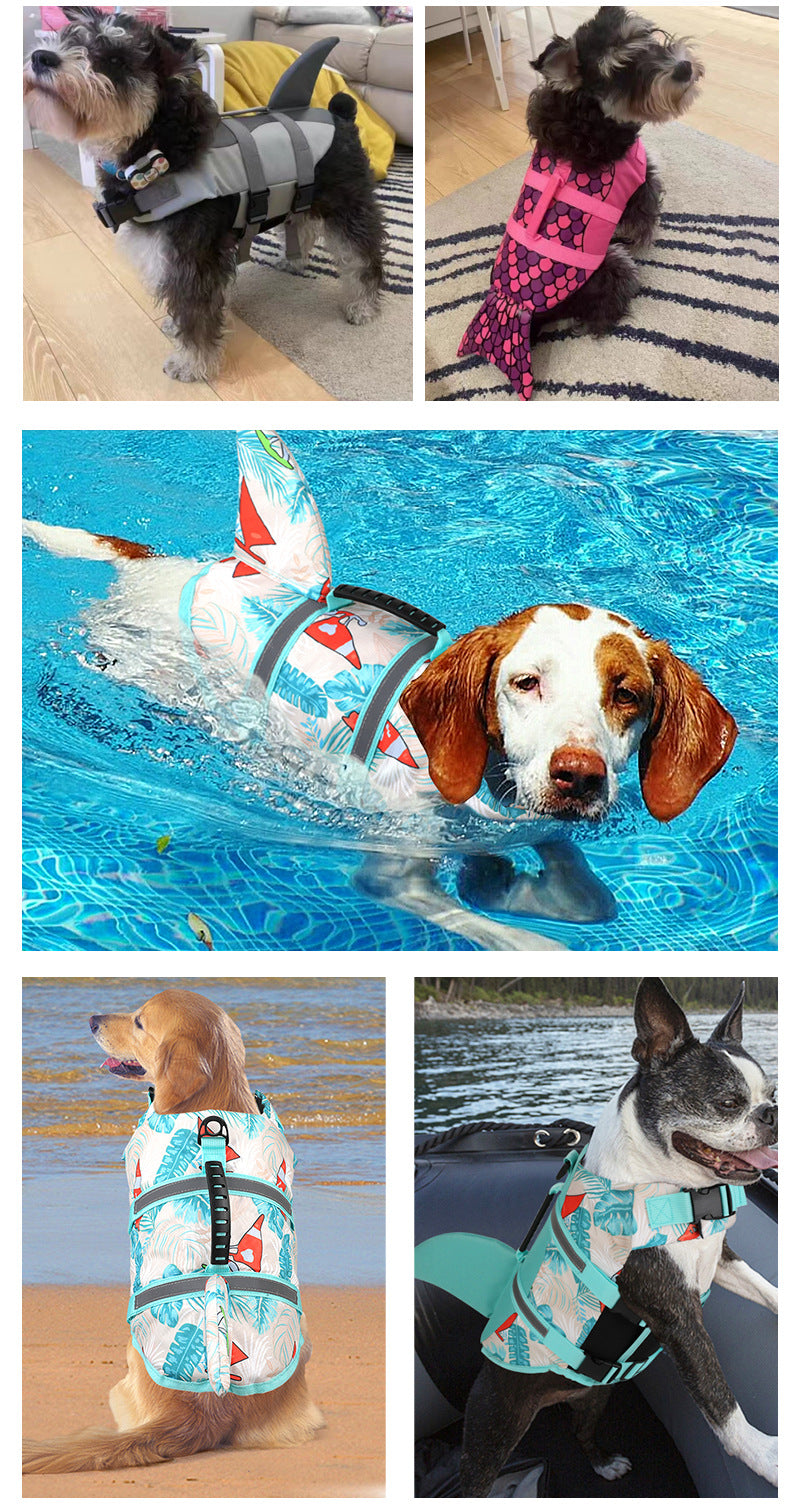 Size XL Grey Pet Life Jacket for Dogs - Summer Swimming Safety Vest with Shark Fin for Small to Large Breeds