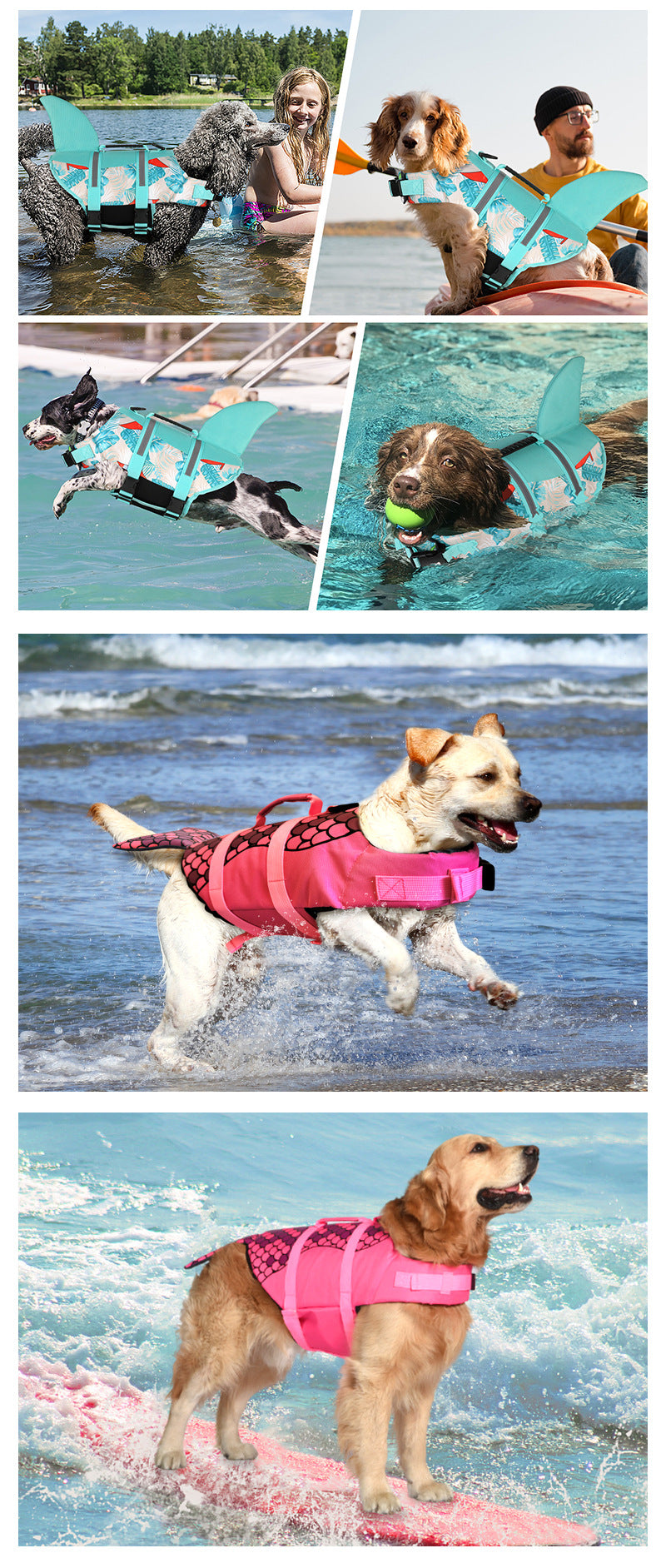 Size XL Grey Pet Life Jacket for Dogs - Summer Swimming Safety Vest with Shark Fin for Small to Large Breeds