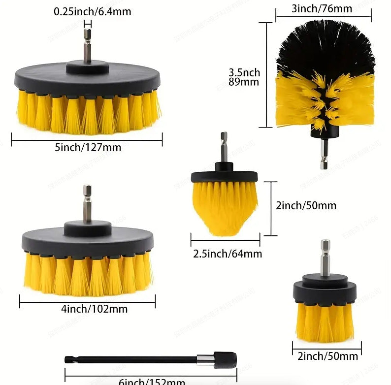 Yellow and Black  6 Pack Drill Brush Power Scrubber Cleaning Brush Extended Long Attachment Set All Purpose Drill Scrub Brushes Kit for Grout, Floor, Tub, Shower, Tile, Bathroom and Kitchen Surface