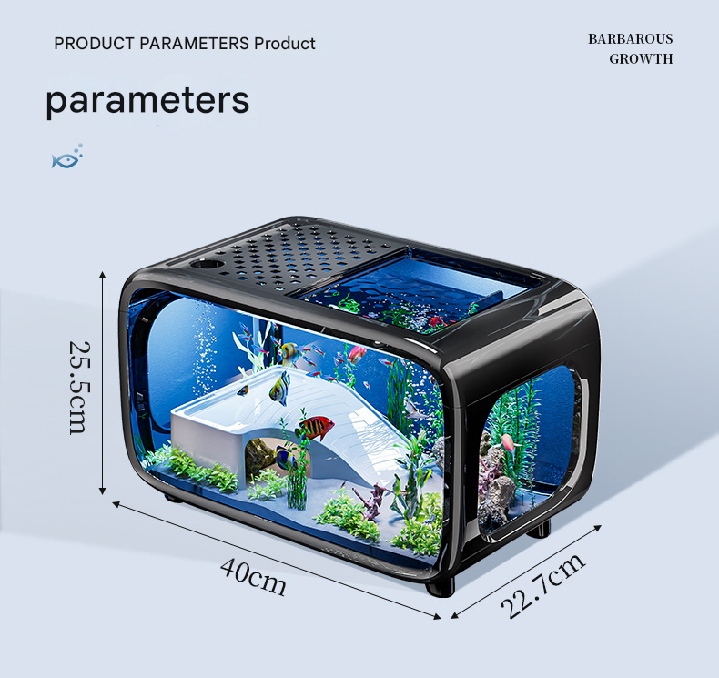 Brown  Modern Desktop Aquarium & Turtle Tank - Panoramic Viewing Fish Tank with Basking Platform & Lid