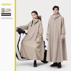 Khaki Long Full-Body Waterproof Raincoat for Electric Scooters & Motorcycles - Men's and Women's Riding Poncho with Adjustable Hood and Sleeve Design(2XL)