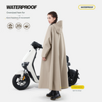 Khaki Long Full-Body Waterproof Raincoat for Electric Scooters & Motorcycles - Men's and Women's Riding Poncho with Adjustable Hood and Sleeve Design(2XL)