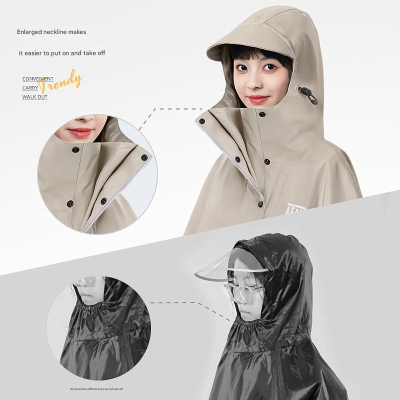 Khaki Long Full-Body Waterproof Raincoat for Electric Scooters & Motorcycles - Men's and Women's Riding Poncho with Adjustable Hood and Sleeve Design(2XL)