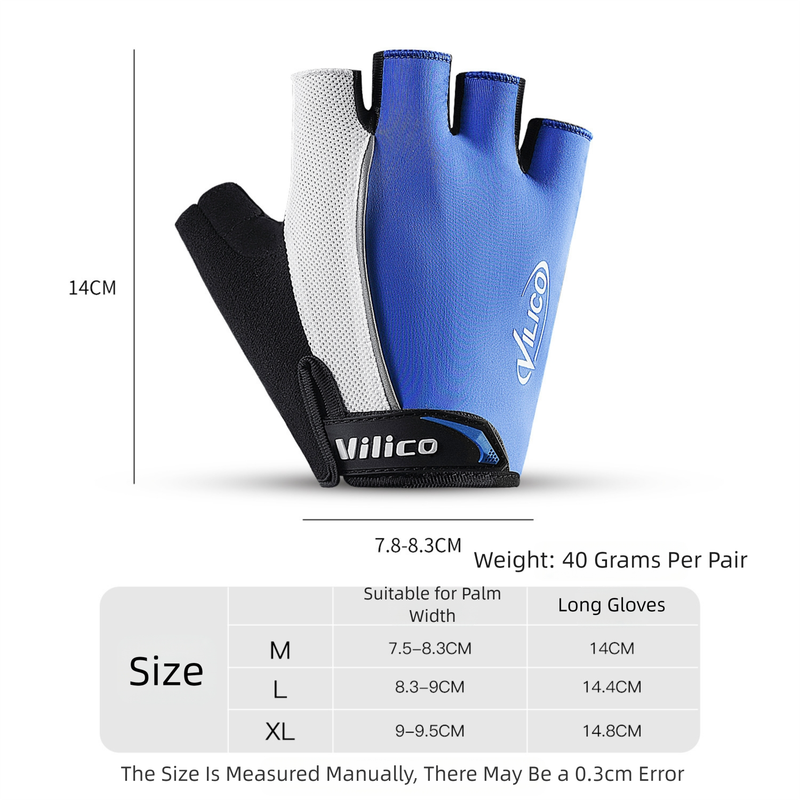 Size M Blue Padded Half-Finger Cycling Gloves - Breathable Shock-Absorbing Workout Gloves for Gym & Fitness