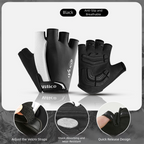 Size M Black Padded Half-Finger Cycling Gloves - Breathable Shock-Absorbing Workout Gloves for Gym & Fitness