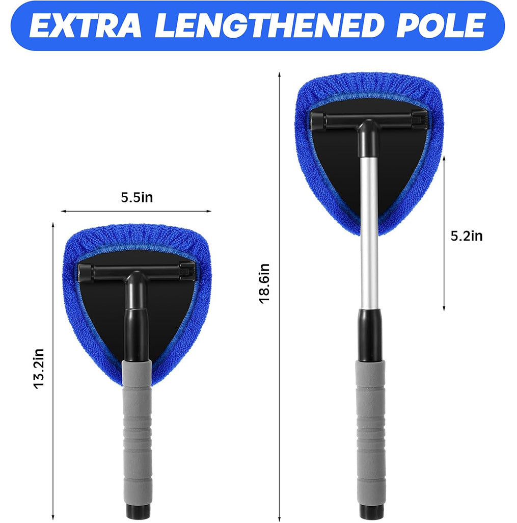 Blue Car Windshield Cleaner Tool, Inside with 4 Reusable and Washable Microfiber Pads and Extendable Handle, Moisture Removal Tool