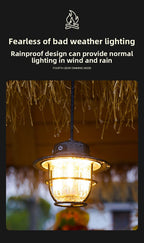 Retro LED Camping Lantern Rechargeable Pinecone Light Dimmable 4 Modes IPX4 Waterproof Hanging Tent Lamp for Outdoor Hiking Fishing Khaki