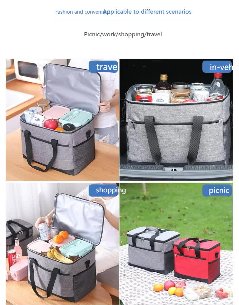 Large 18L Insulated Cooler Bag - Leakproof Thermal Lunch Tote with Shoulder Strap - Heavy Duty Grey Picnic Box for Beach, Camping & Work
