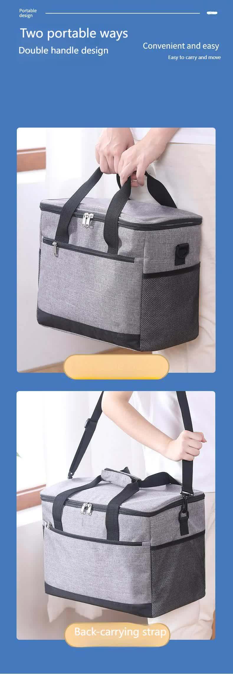 Large 18L Insulated Cooler Bag - Leakproof Thermal Lunch Tote with Shoulder Strap - Heavy Duty Blue Picnic Box for Beach, Camping & Work