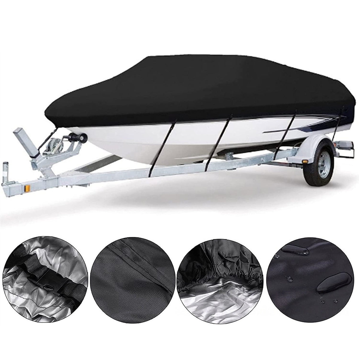 Black Heavy-Duty V-Hull Shield for 14 to 16 FT Yachts - All-Weather Water / Dust / UV Resistant 190T Silver Coated  Marine Protector