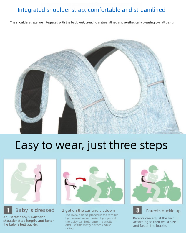 Children Motorcycle Safety Harness for Electric Bike Adjustable Kids Security Strap with Storage Bag Red Anti-Fall Protection Gear Front and Rear Use
