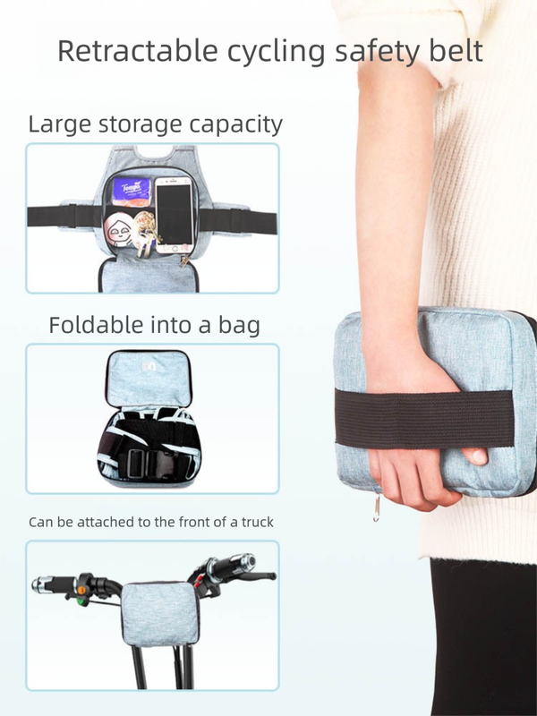 Children Motorcycle Safety Harness for Electric Bike Adjustable Kids Security Strap with Storage Bag Dark Blue Anti-Fall Protection Gear Front and Rear Use