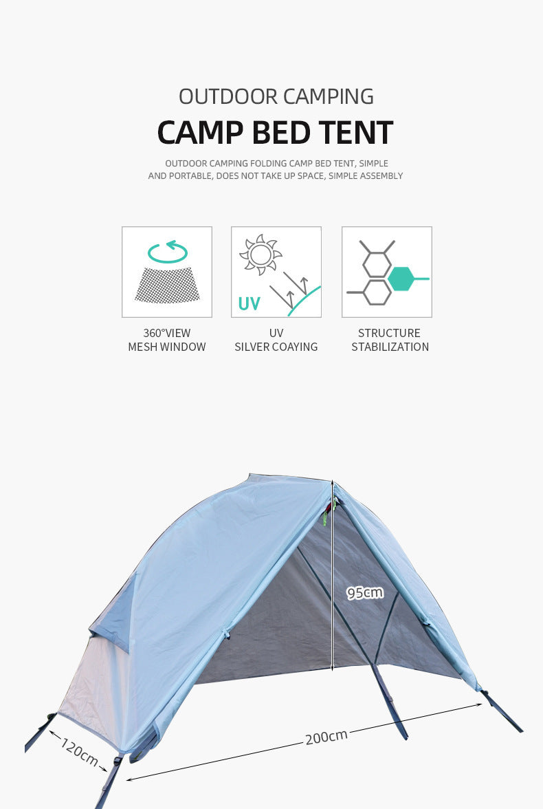 Single Person Off-Ground Camping Tent Portable Folding Bed Cover with Mosquito Net UV-Resistant Fishing Tent Blue