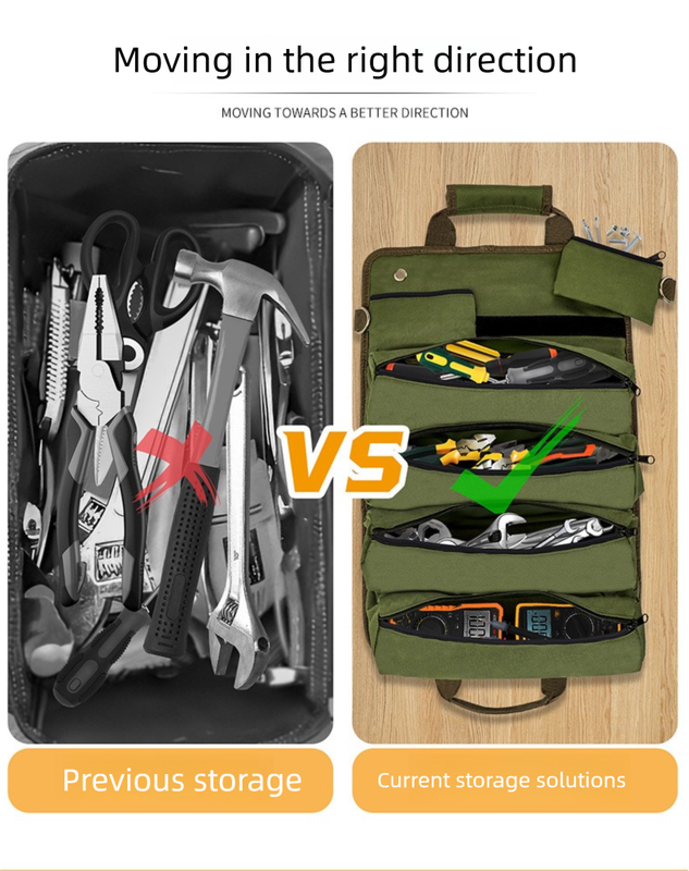 Heavy Duty Tool Roll Up Bag Organiser Multi-Pocket Canvas Carry Pouch for Electrician DIY Mechanic & 4WD Camping Light Grey