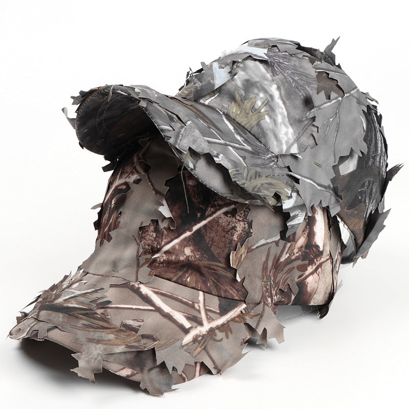 Grey 3D Leaf Camouflage Baseball Cap – American-Style Outdoor Tactical Hat for Hunting, Camping & Survival