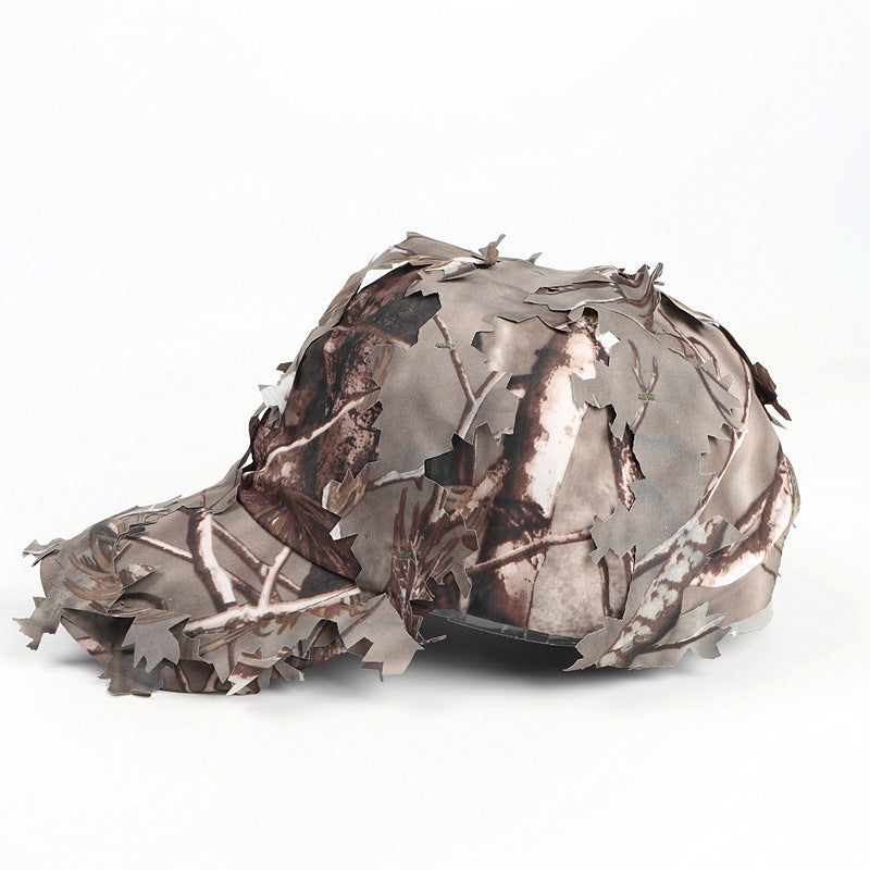 Grey 3D Leaf Camouflage Baseball Cap – American-Style Outdoor Tactical Hat for Hunting, Camping & Survival