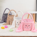 Brown Cute Plush Bunny Easter Basket with Long Ears and Personalization Option for Kids Egg Hunt and Spring Celebration