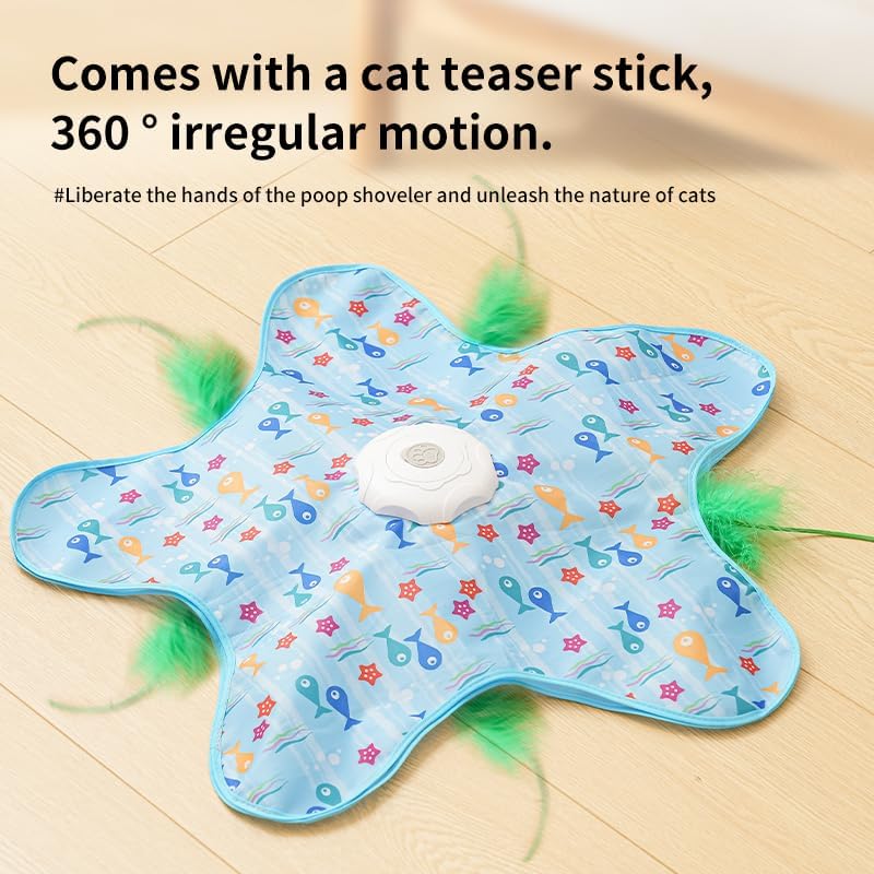 Automatic Cat Hunting Game Mat with 360° Teaser Wand, USB-C Rechargeable Interactive Pet Toy for Indoor Cats, Self-Entertainment Hide-and-Seek Play Mat, Durable Fabric & ABS Construction(Five-cent duck design)