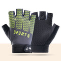 Black and Green Breathable Half-Finger Cycling Gloves for Kids - Non-Slip Silicone Grip, Ice Silk & Shock-Absorbing Sports Mitts (M Size)