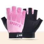 Black and Pink Breathable Half-Finger Cycling Gloves for Kids - Non-Slip Silicone Grip, Ice Silk & Shock-Absorbing Sports Mitts (M Size)