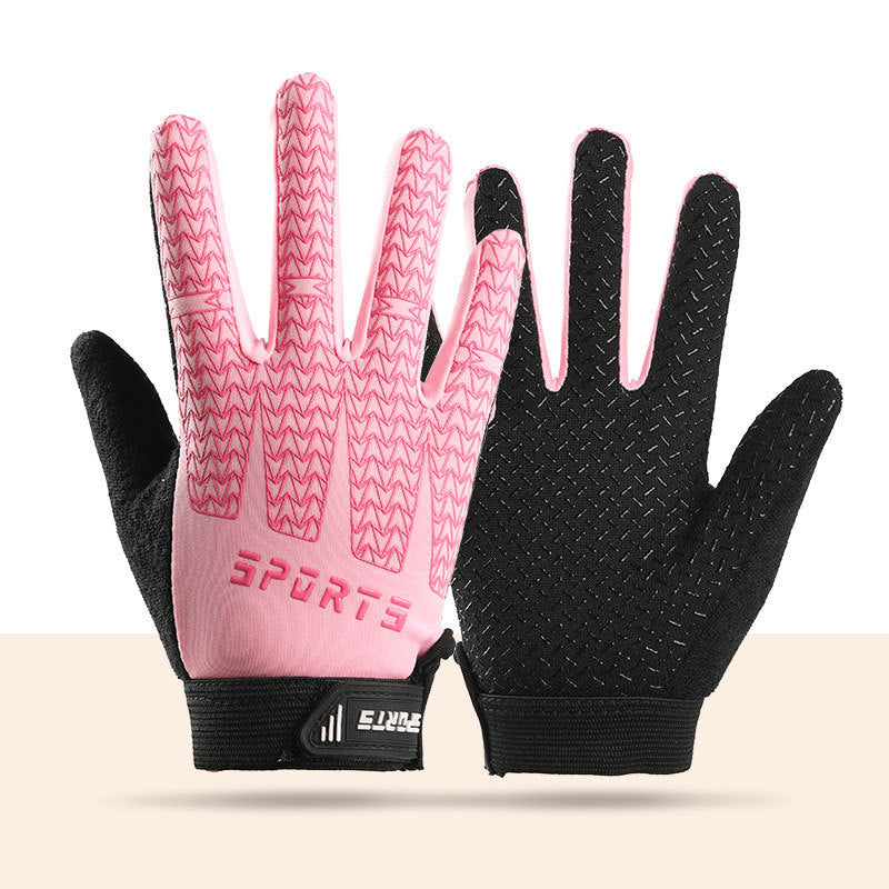 Black and Pink Breathable Cycling Gloves for Kids - Non-Slip Silicone Grip, Ice Silk & Shock-Absorbing Sports Mitts (L Size)
